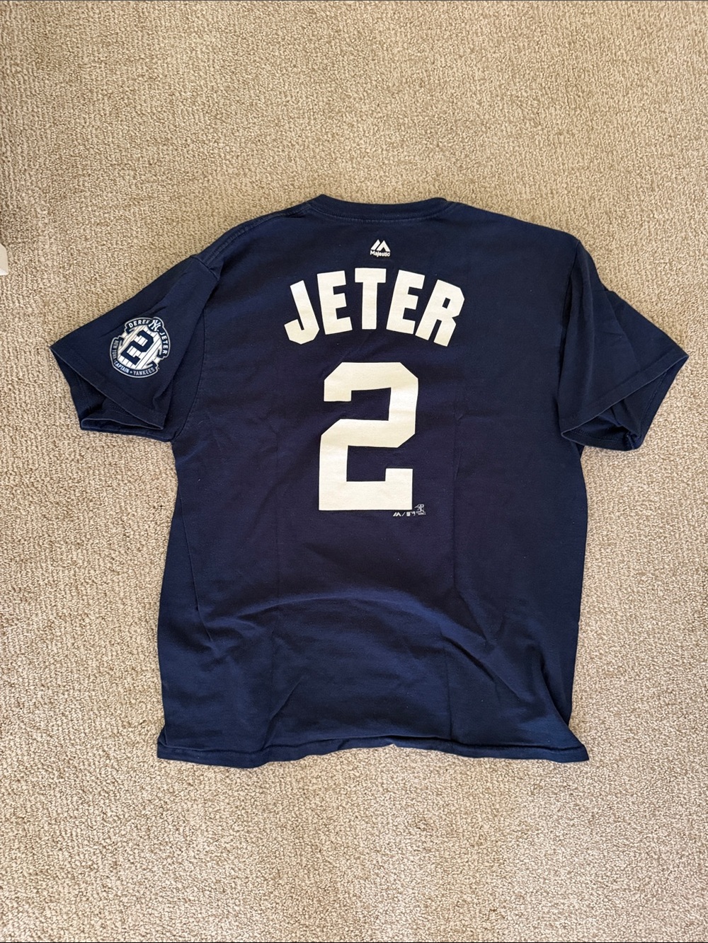 Vintage Majestic Navy and White Derek Jeter 2 Short-Sleeve Baseball Tee Size L